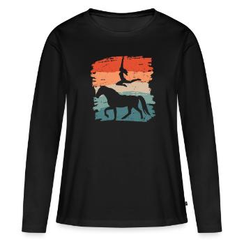 Rétro Voûte Chevaux Filles Équitation - T-shirt manches longues Premium bio Femme - noir - Devant - Julia (174cm)