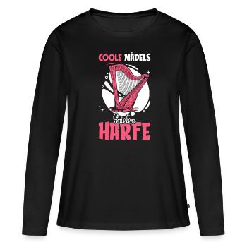 Harfenspieler Harfe Harfen Saiteninstrument - Frauen Premium Bio Langarmshirt - Schwarz - Vorne - Julia (174cm)