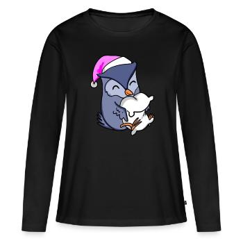 Hibou avec oreiller et bonnet de couchage - T-shirt manches longues Premium bio Femme - noir - Devant - Julia (174cm)