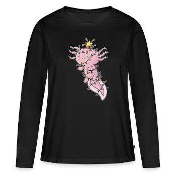 Weihnachten Süßes Axolotl Lichterkette - Frauen Premium Bio Langarmshirt - Schwarz - Vorne - Julia (174cm)