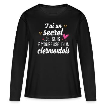 Clermontois Clermont Ferrand Amoureuse Humour - T-shirt manches longues Premium bio Femme - noir - Devant - Julia (174cm)