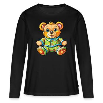 Teddy im Schlafanzug - Frauen Premium Bio Langarmshirt - Schwarz - Vorne - Julia (174cm)