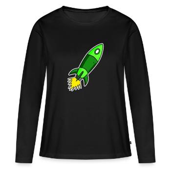 Motif Fusée - Fusée Verte - T-shirt manches longues Premium bio Femme - noir - Devant - Julia (174cm)