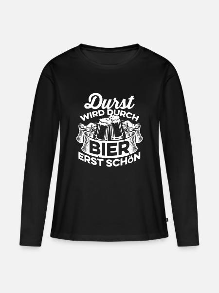 Bier - Durst - Frauen Premium Bio Langarmshirt - Schwarz