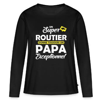 super routier - papa exceptionnel - T-shirt manches longues Premium bio Femme - noir - Devant - Julia (174cm)