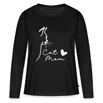 Katzenmama - Frauen Premium Bio Langarmshirt - Schwarz - Vorne - Julia (174cm)