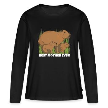 Capybara Fête des mères Meilleure maman - T-shirt manches longues Premium bio Femme - noir - Devant - Julia (174cm)