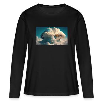 Kosmische Perspektive: Astronaut blickt auf Majestic - Frauen Premium Bio Langarmshirt - Schwarz - Vorne - Julia (174cm)