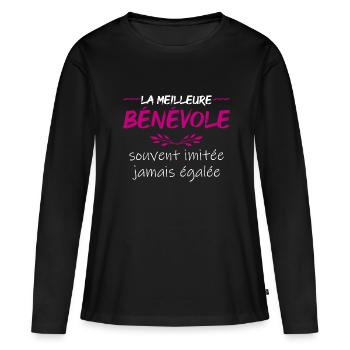 Cadeau pour bénévole | La meilleure bénévole - T-shirt manches longues Premium bio Femme - noir - Devant - Julia (174cm)