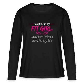 cadeau marrant la meilleure fit girl musculation - T-shirt manches longues Premium bio Femme - noir - Devant - Julia (174cm)
