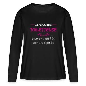 Cadeau pour toiletteuse | la meilleure - T-shirt manches longues Premium bio Femme - noir - Devant - Julia (174cm)