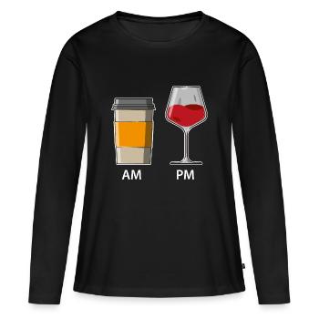 AM PM - Coffee in the morning - Wine in the evening - Women's Premium Organic Long Sleeve Shirt - black - Front - Julia (174cm)