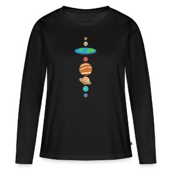 Terre plate Terre plate Théorie Planète Cadeau - T-shirt manches longues Premium bio Femme - noir - Devant - Julia (174cm)