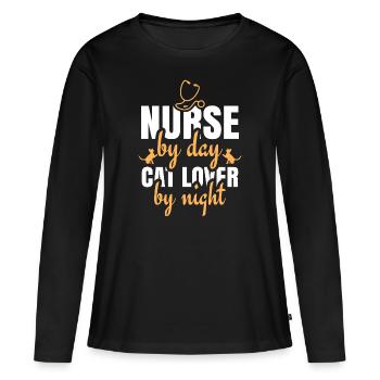 Infirmière avec un chat - T-shirt manches longues Premium bio Femme - noir - Devant - Julia (174cm)