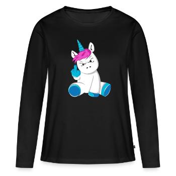 Doigt puant dégueulasse en colère licorne - T-shirt manches longues Premium bio Femme - noir - Devant - Julia (174cm)