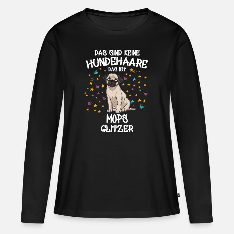 Mops Glitzer Hunde Hundehalter Geschenk - Frauen Premium Bio Langarmshirt - Schwarz