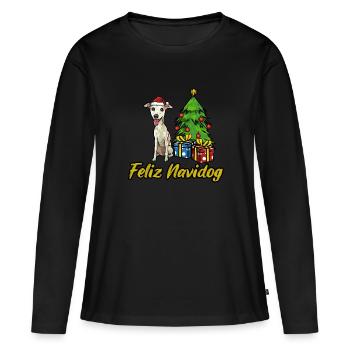 Feliz Navidog Whippet Hunde Geschenk - Frauen Premium Bio Langarmshirt - Schwarz - Vorne - Julia (174cm)