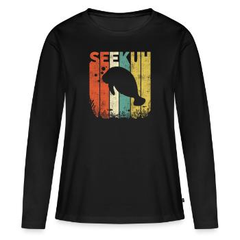 Vintage Manatee Ocean Retro Sea Creature Gift - Women's Premium Organic Long Sleeve Shirt - black - Front - Julia (174cm)