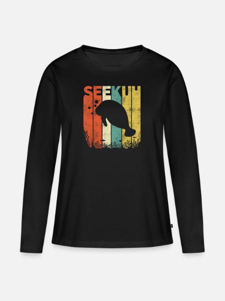 Vintage Seekuh Ozean Retro Meerestier Geschenk - Frauen Premium Bio Langarmshirt - Schwarz
