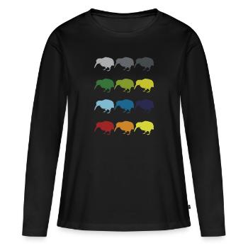 Neon Pop Art Retro Kiwi oiseau de course Idée cadeau - T-shirt manches longues Premium bio Femme - noir - Devant - Julia (174cm)