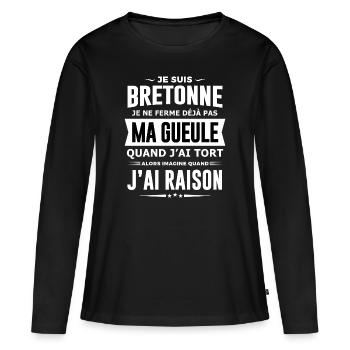 Bretonne je ferme pas ma gueule humour bretagne - T-shirt manches longues Premium bio Femme - noir - Devant - Julia (174cm)