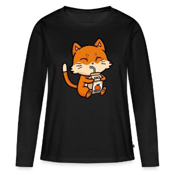 Cat Drinks Jus d’Orange Anime Manga - T-shirt manches longues Premium bio Femme - noir - Devant - Julia (174cm)