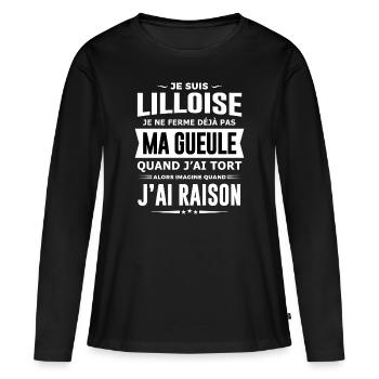 Lilloise je ne ferme pas ma gueule humour lille - T-shirt manches longues Premium bio Femme - noir - Devant - Julia (174cm)