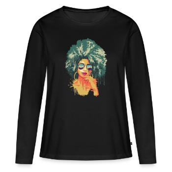 Vintage Retro Kunst 70's Afrikanisch Black Afro - Frauen Premium Bio Langarmshirt - Schwarz - Vorne - Julia (174cm)