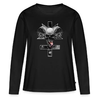 Croix inversée avec pentagramme et crâne - T-shirt manches longues Premium bio Femme - noir - Devant - Julia (174cm)