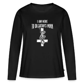 Croix inversée avec serpent - T-shirt manches longues Premium bio Femme - noir - Devant - Julia (174cm)