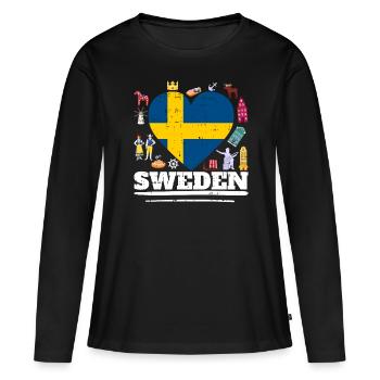 Schweden - Frauen Premium Bio Langarmshirt - Schwarz - Vorne - Julia (174cm)