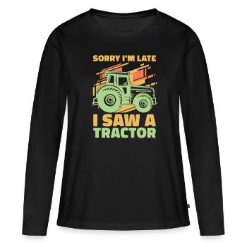 J’ai vu un tracteur dans une ferme - T-shirt manches longues Premium bio Femme - noir - Devant - Julia (174cm)