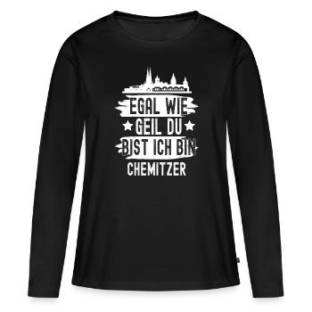 Chemnitz - Frauen Premium Bio Langarmshirt - Schwarz - Vorne - Julia (174cm)