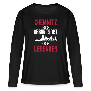 Chemnitz - Frauen Premium Bio Langarmshirt - Schwarz - Vorne - Julia (174cm)