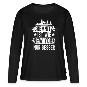 Chemnitz - Frauen Premium Bio Langarmshirt - Schwarz - Vorne - Julia (174cm)