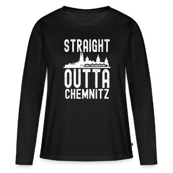 Chemnitz - Frauen Premium Bio Langarmshirt - Schwarz - Vorne - Julia (174cm)