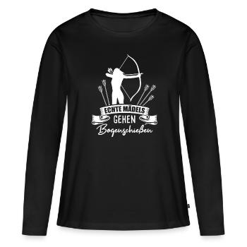Pfeil und Bogen Bogensport Frau Bogenschießen - Frauen Premium Bio Langarmshirt - Schwarz - Vorne - Julia (174cm)