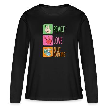 Peace Love Danse du ventre pour danseuse du ventre - T-shirt manches longues Premium bio Femme - noir - Devant - Julia (174cm)