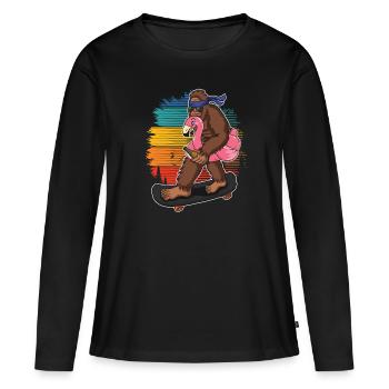 Flamingo Squatch Skateboard Flamingo-liebhaber - Frauen Premium Bio Langarmshirt - Schwarz - Vorne - Julia (174cm)