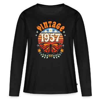 Rétro et Vintage 1957 Femme 65 Ans Anniversaire - T-shirt manches longues Premium bio Femme - noir - Devant - Julia (174cm)
