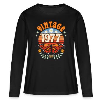 Rétro et Vintage 1977 Femme 45 Ans Anniversaire - T-shirt manches longues Premium bio Femme - noir - Devant - Julia (174cm)