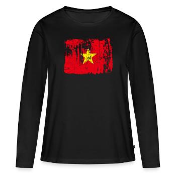 Conversations sur le cadeau du Vietnam - T-shirt manches longues Premium bio Femme - noir - Devant - Julia (174cm)