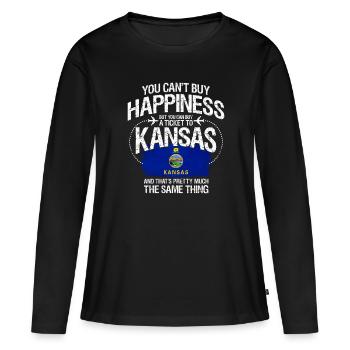 Kansas - T-shirt manches longues Premium bio Femme - noir - Devant - Julia (174cm)
