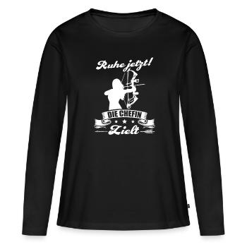 Bogensport Pfeil Bogen Bogenschießen Geschenk Frau - Frauen Premium Bio Langarmshirt - Schwarz - Vorne - Julia (174cm)