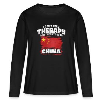 Chine - T-shirt manches longues Premium bio Femme - noir - Devant - Julia (174cm)