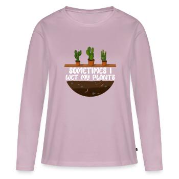 Parfois, je mouille mes plantes - T-shirt manches longues Premium bio Femme - rose poudré - Devant - Julia (174cm)