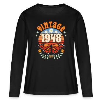 Rétro et Vintage 1948 Femme 75 Ans Anniversaire - T-shirt manches longues Premium bio Femme - noir - Devant - Julia (174cm)