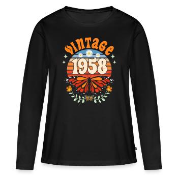 Rétro et Vintage 1958 Femme 65 Ans Anniversaire - T-shirt manches longues Premium bio Femme - noir - Devant - Julia (174cm)