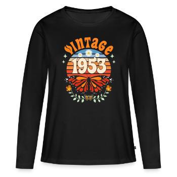 Rétro et Vintage 1953 Femme 70 Ans Anniversaire - T-shirt manches longues Premium bio Femme - noir - Devant - Julia (174cm)
