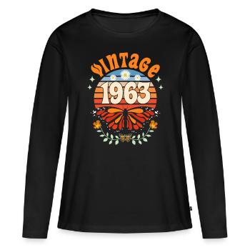 Rétro et Vintage 1963 Femme 60 Ans Anniversaire - T-shirt manches longues Premium bio Femme - noir - Devant - Julia (174cm)